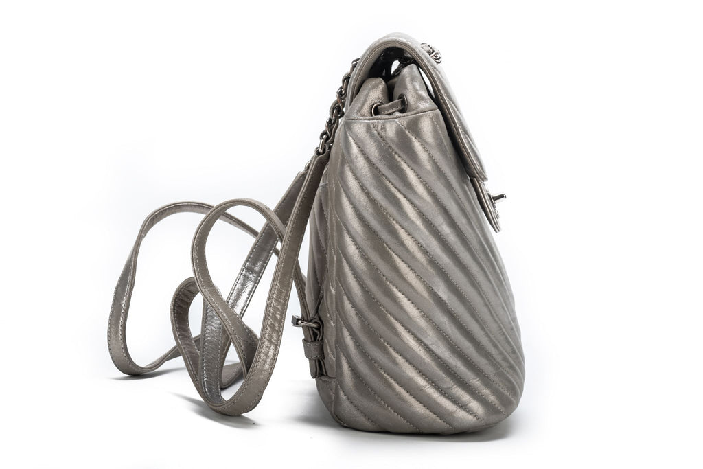 Chanel Silver Caviar Back Pack