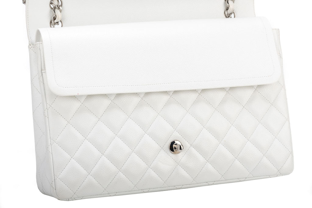 Chanel White Caviar Maxi Double Flap Bag