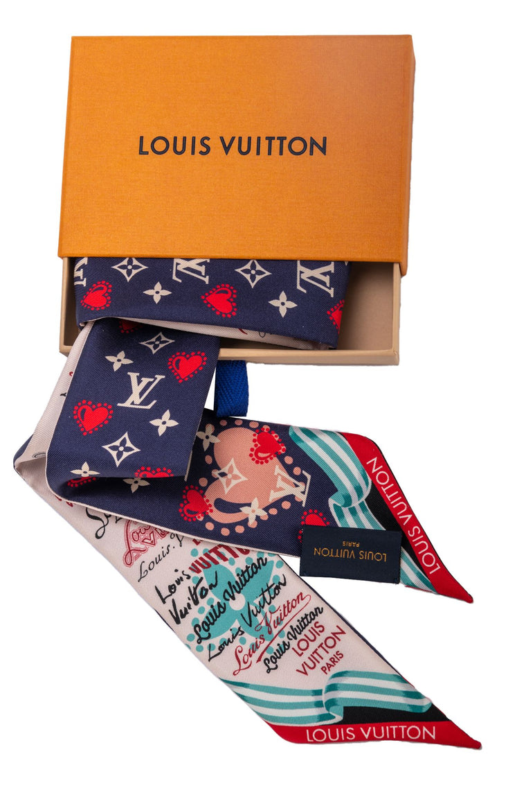 Vuitton BNIB Blue Hearts Silk Twilly