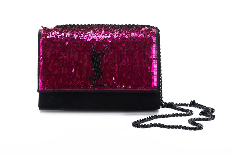 YSL Fuchsia Sequins Black Suede Handbag