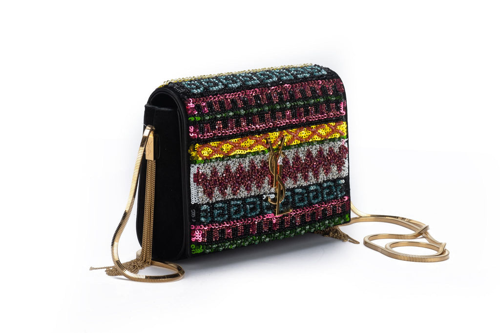 YSL New Black Suede & Seabeads Crossbody