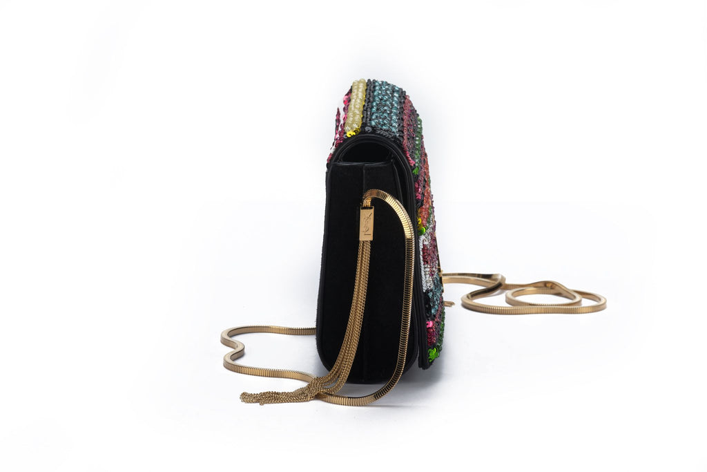 YSL New Black Suede & Seabeads Crossbody