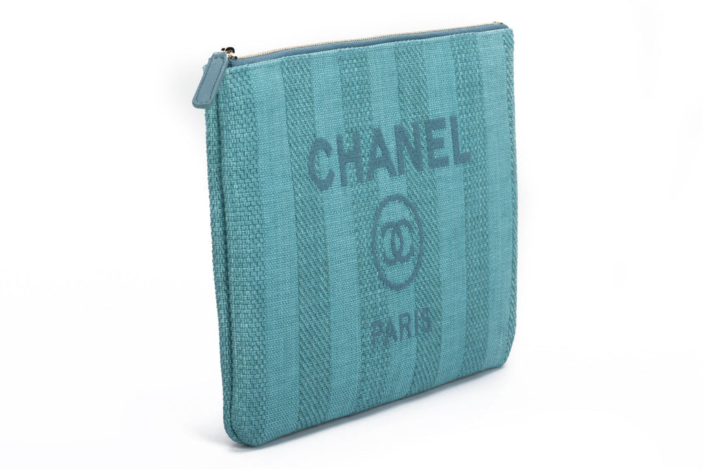 Chanel New Striped Deauville Aqua Clutch