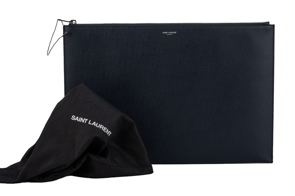 YSL Navy Blue Pebbles Oversize Clutch