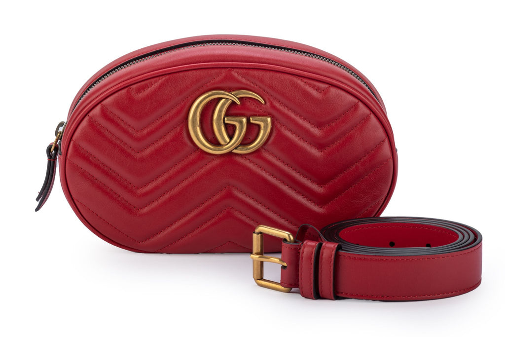 Gucci Large Red Leather Fanny Pack Logo