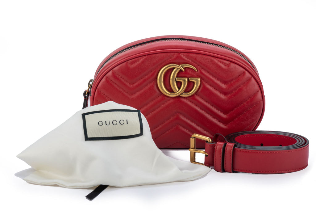 Gucci Large Red Leather Fanny Pack Logo
