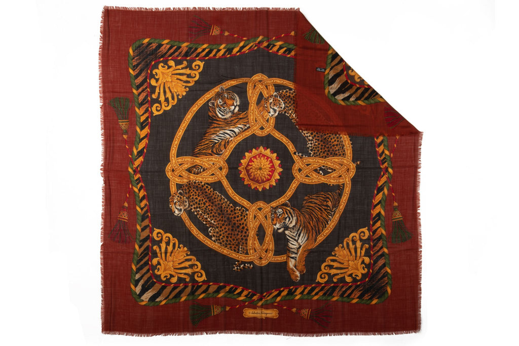 Ferragamo Tiger Brown Wool Shawl