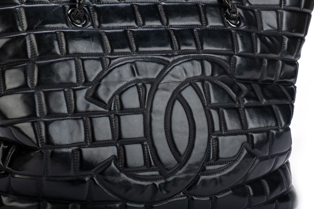 Chanel Black Brushed Leather Large Tote