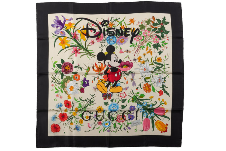 Gucci X Disney Black Flora Silk Scarf