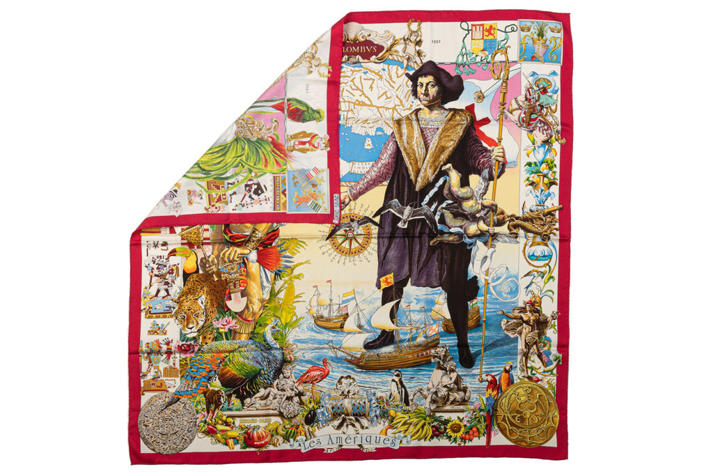 Hermes Silk Rare Colombus Red Scarf