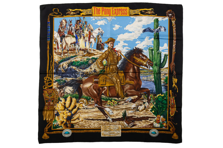 Hermès Black Pony Express Silk Scarf