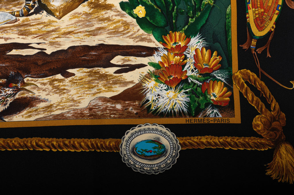 Hermès Black Pony Express Silk Scarf