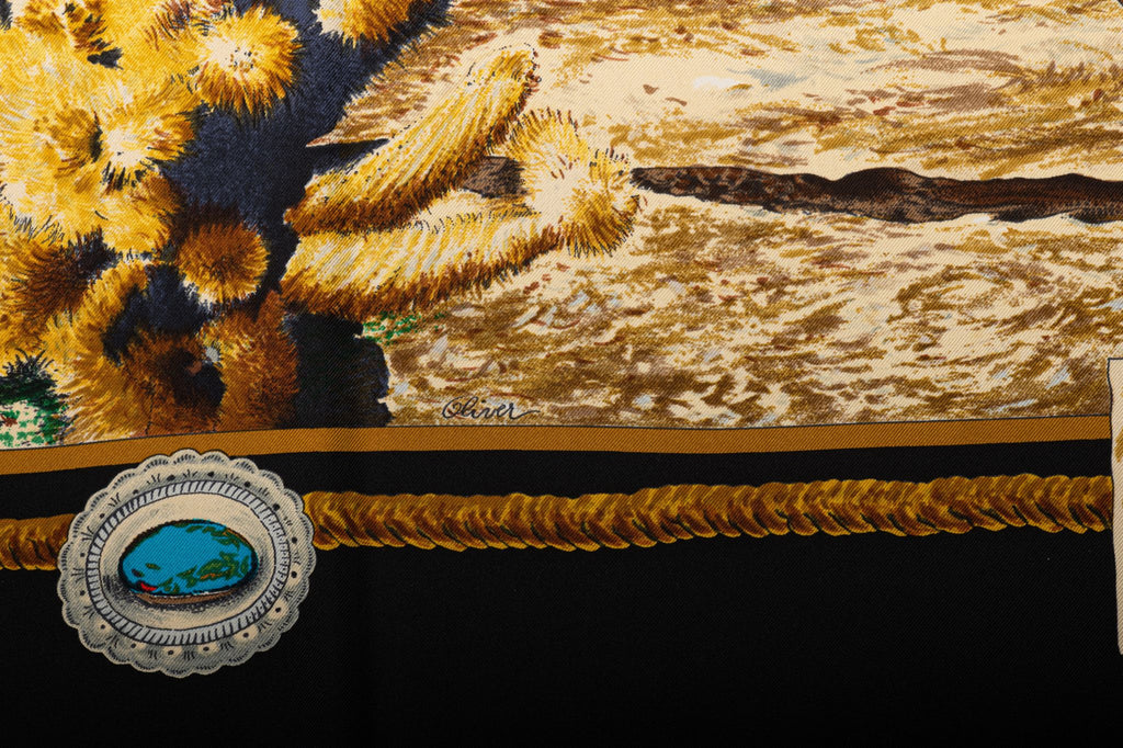 Hermès Black Pony Express Silk Scarf