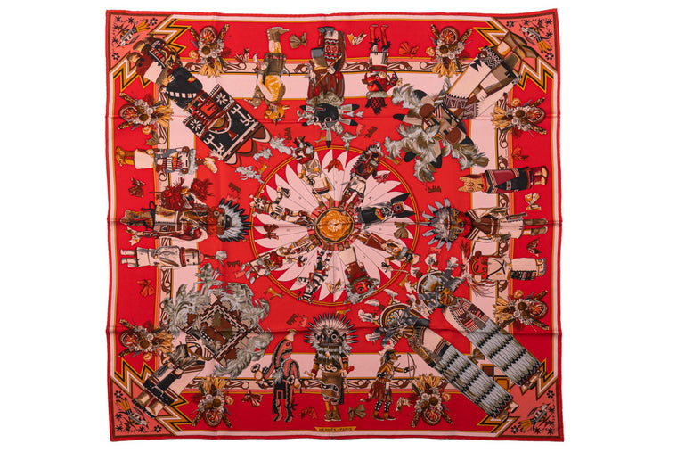 Hermès New Red Kachinas Silk Scarf