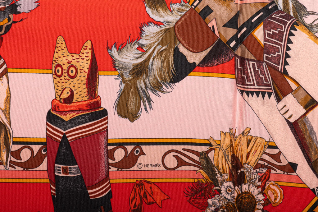 Hermès New Red Kachinas Silk Scarf