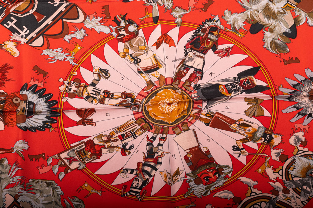 Hermès New Red Kachinas Silk Scarf