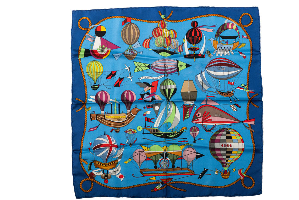 Hermès Blue Les Folies du Ciel Scarf