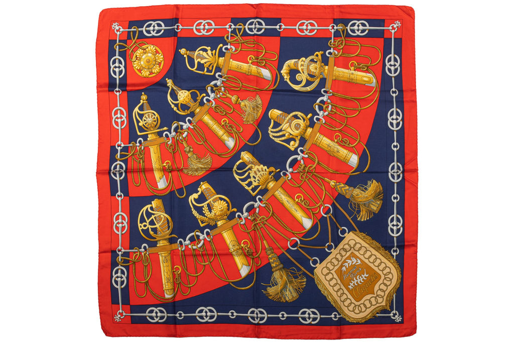 Hermes Cliquetis Silk Red Blue Scarf