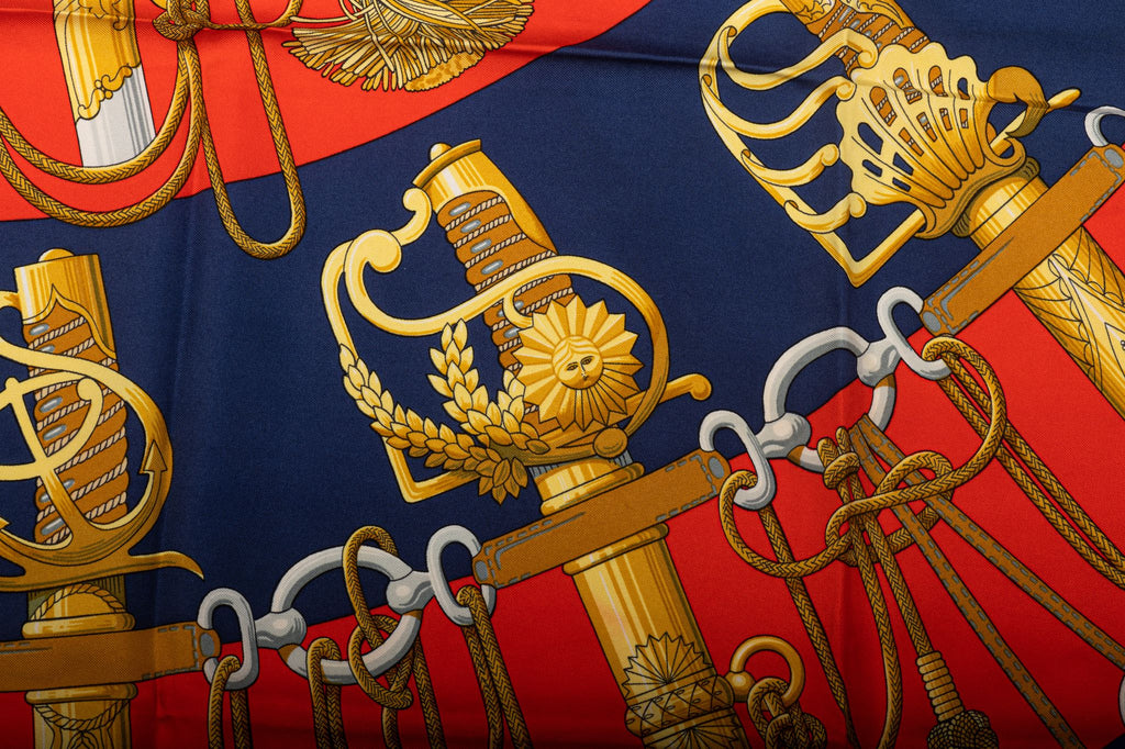 Hermes Cliquetis Silk Red Blue Scarf