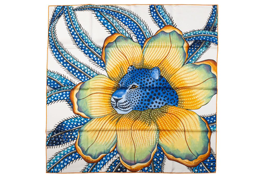 Hermes New White Blue Baobab Silk Scarf