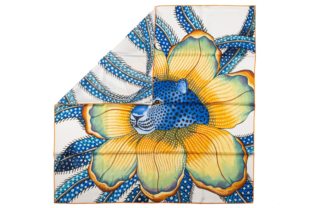 Hermes New White Blue Baobab Silk Scarf