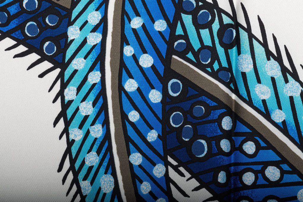 Hermes New White Blue Baobab Silk Scarf