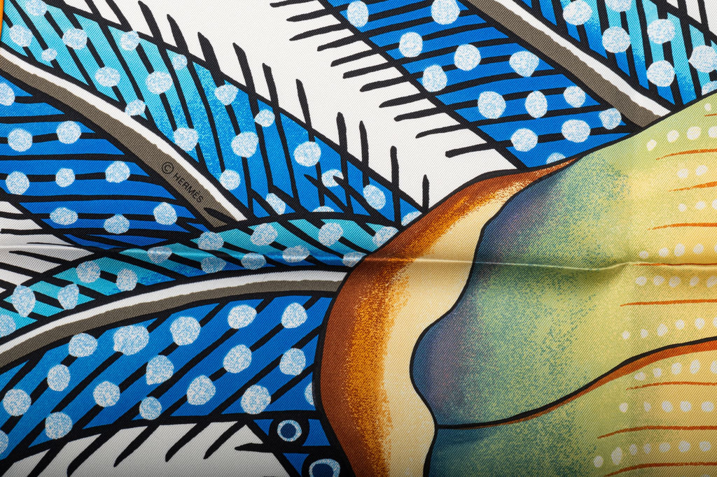Hermes New White Blue Baobab Silk Scarf
