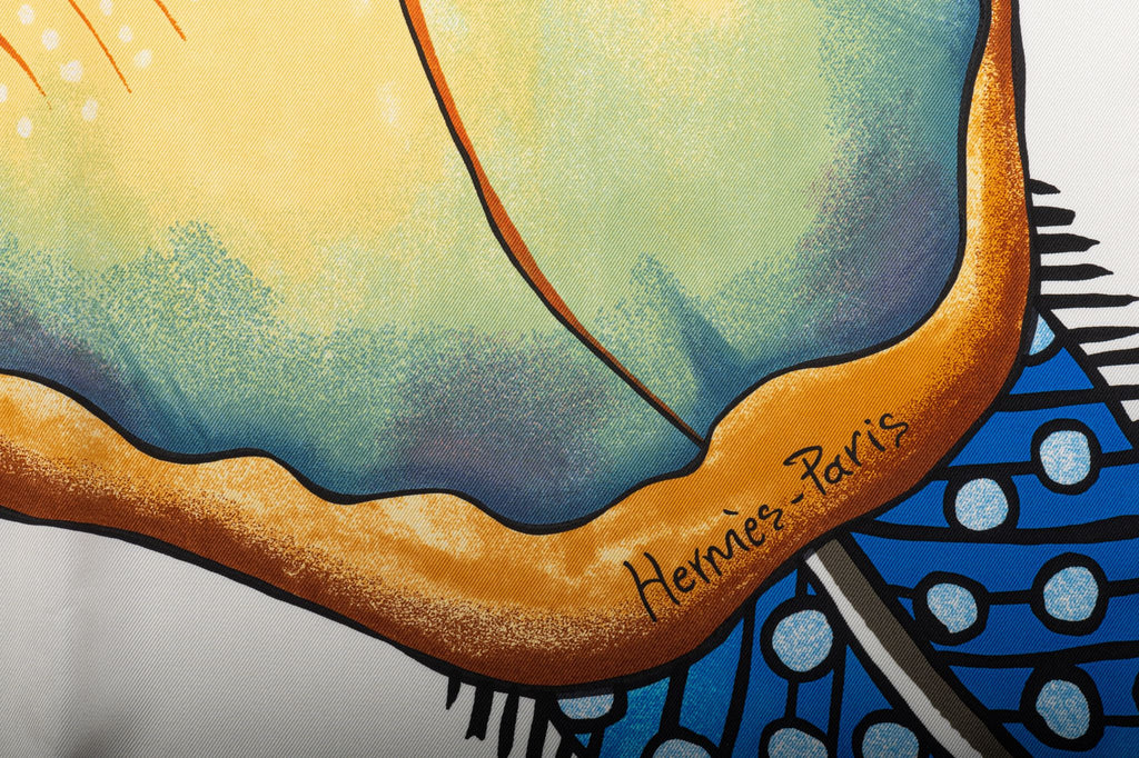 Hermes New White Blue Baobab Silk Scarf