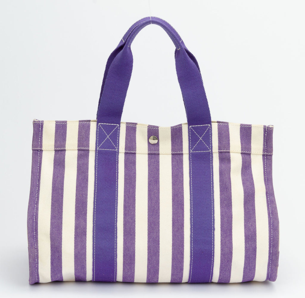 Hermes Purple Striped Beach Bag