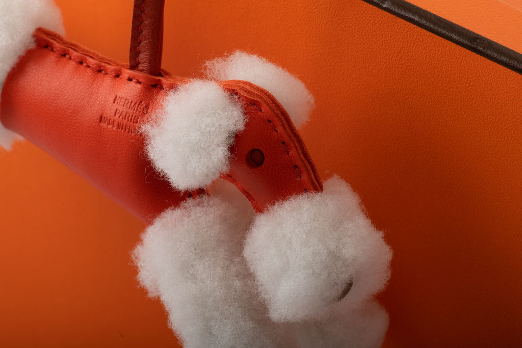 Hermès BNIB Orange Shearling Dog Charm
