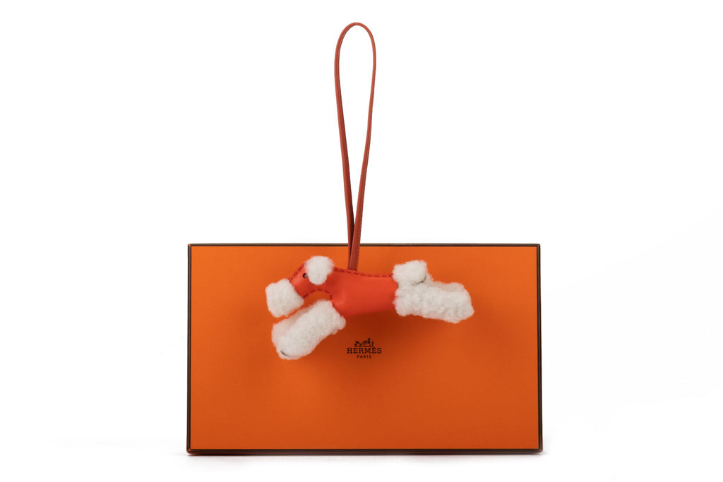 Hermès BNIB Orange Shearling Dog Charm