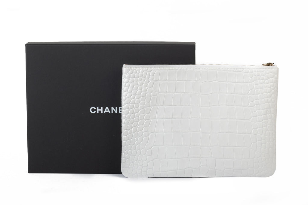 Chanel BNIB White Croc Print Clutch