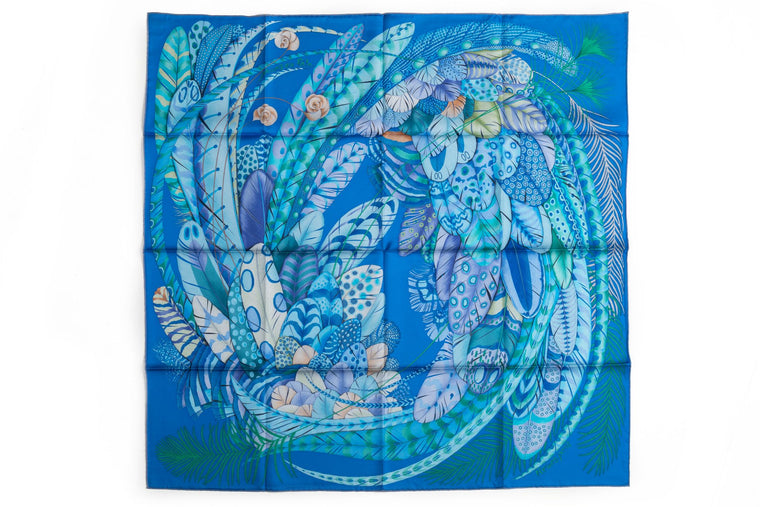 Hermès NIB Turquoise Feather Silk Scarf