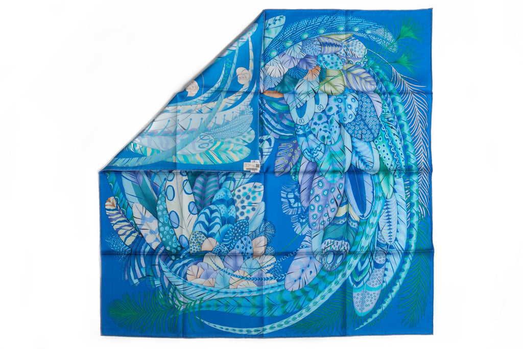 Hermès NIB Turquoise Feather Silk Scarf