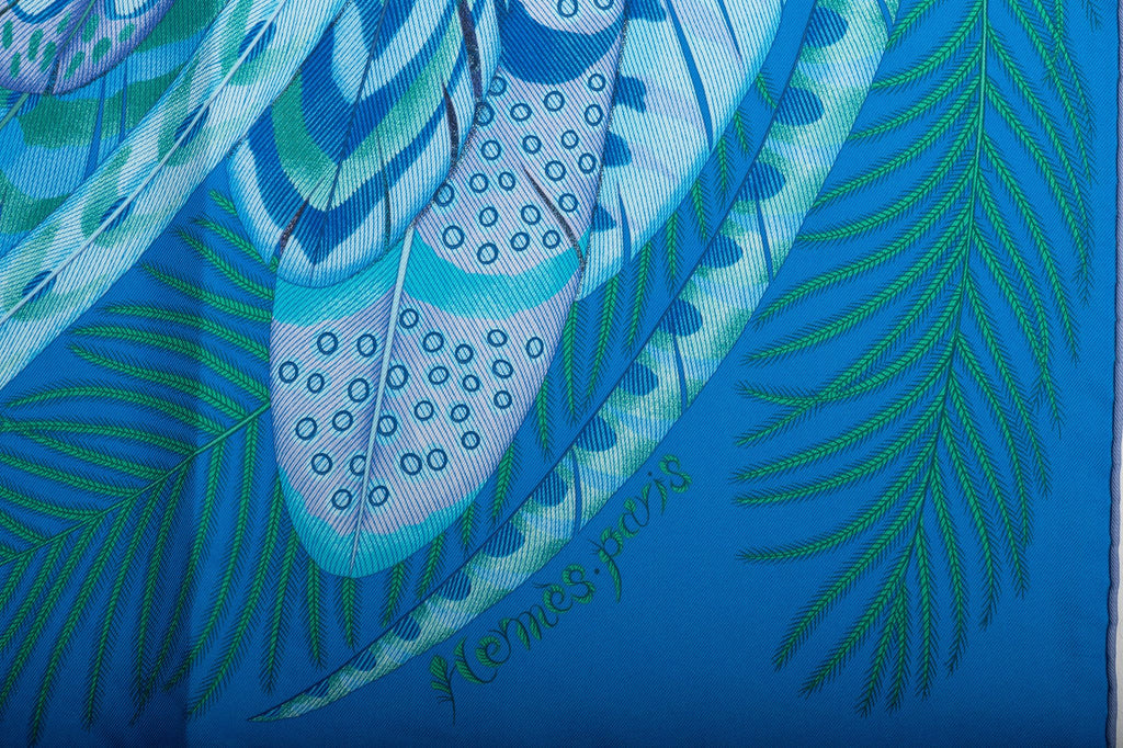 Hermès NIB Turquoise Feather Silk Scarf