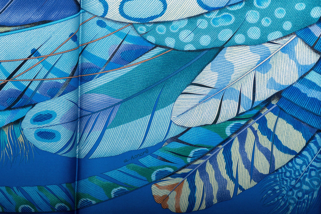 Hermès NIB Turquoise Feather Silk Scarf