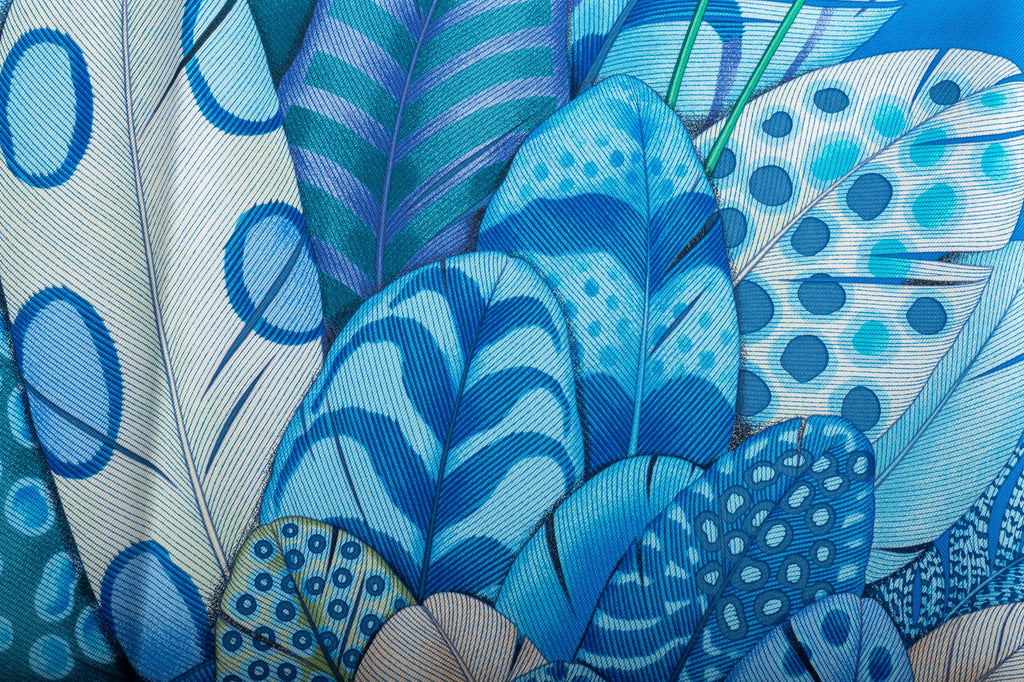 Hermès NIB Turquoise Feather Silk Scarf