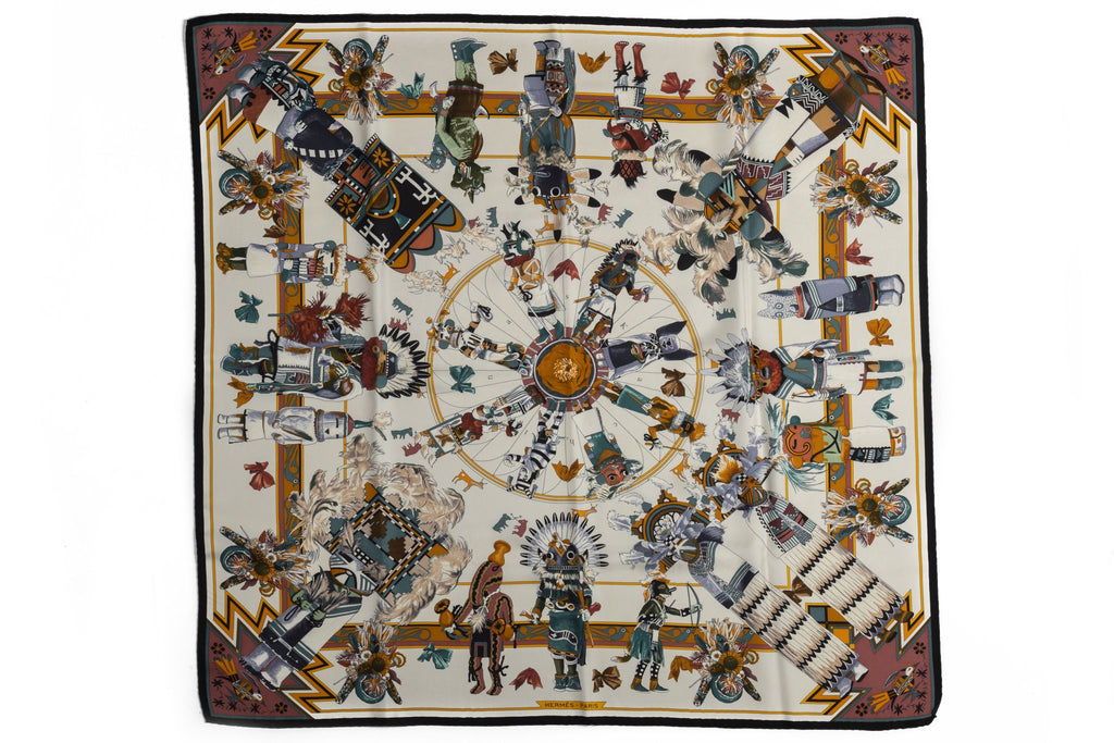 Hermès NIB White Kachinas Silk Scarf