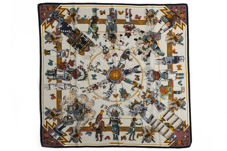 Hermès NIB White Kachinas Silk Scarf