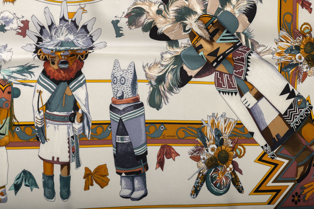 Hermès NIB White Kachinas Silk Scarf