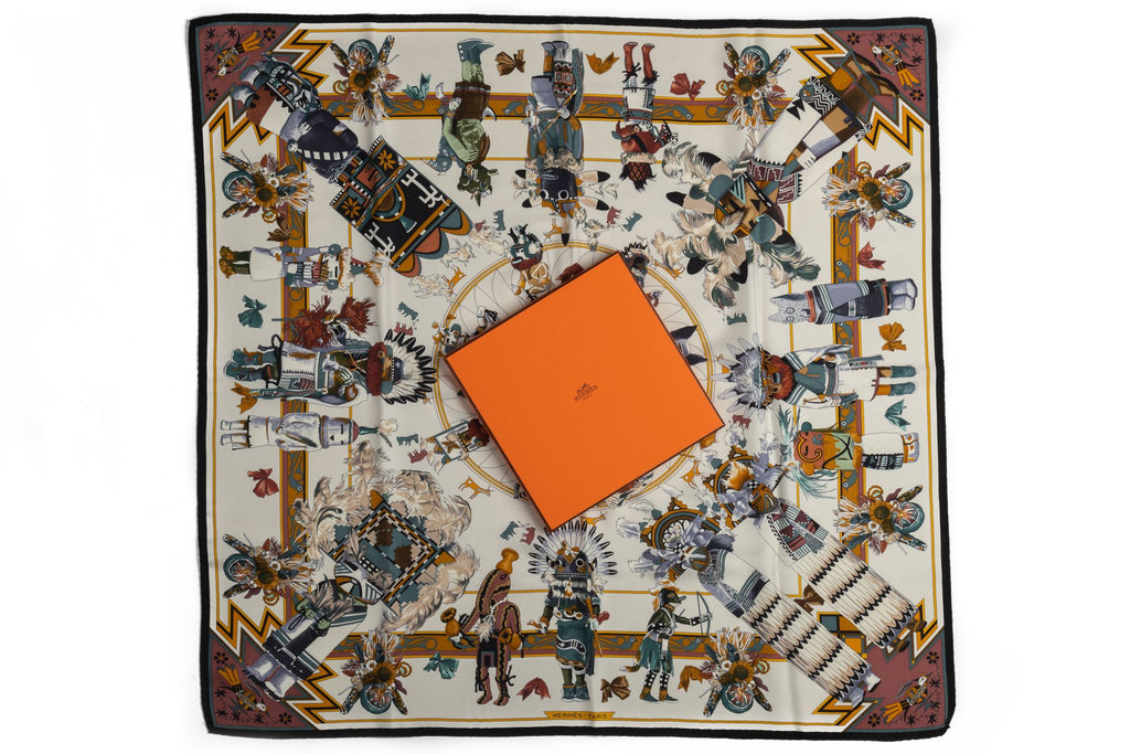Hermès NIB White Kachinas Silk Scarf