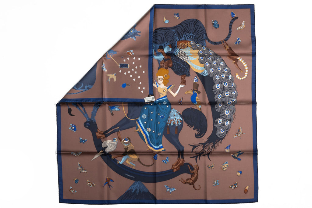 Hermès Story NIB Chocolate Silk Scarf