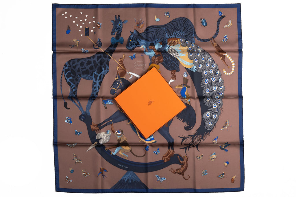 Hermès Story NIB Chocolate Silk Scarf