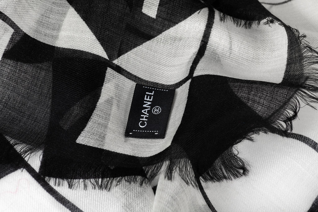 Chanel New Black White Cashmere Shawl