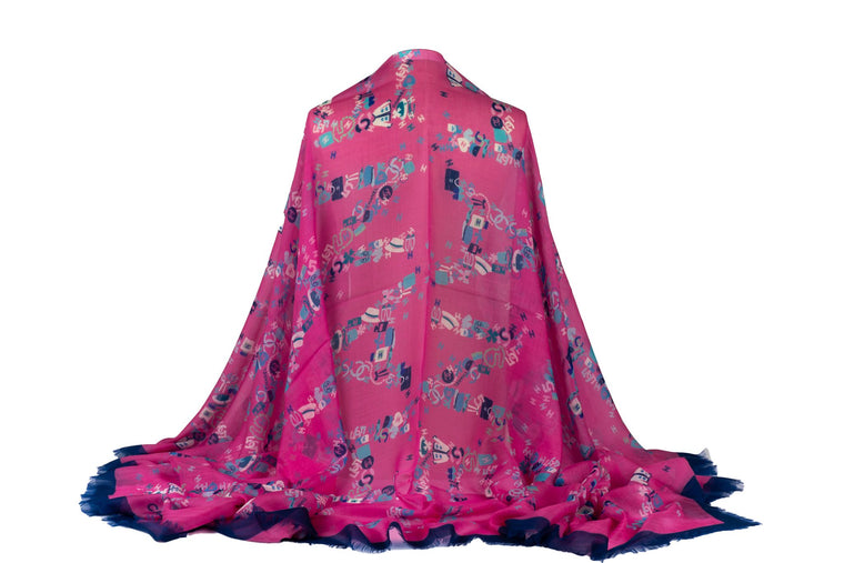 Chanel New Fuchsia Blue Cashmere Shawl