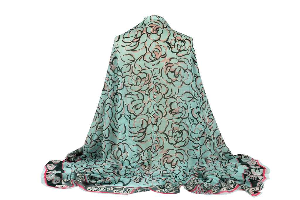 Chanel New Aqua Camellia Cashmere Shawl