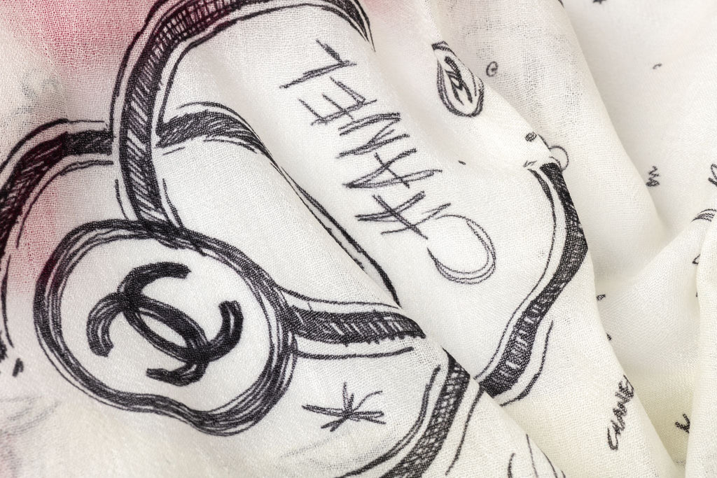 Chanel New White Fuchsia Cashmere Shawl