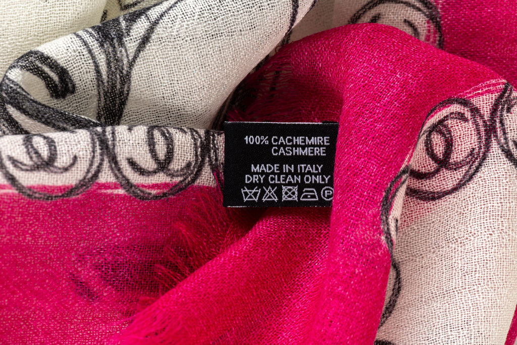 Chanel New White Fuchsia Cashmere Shawl