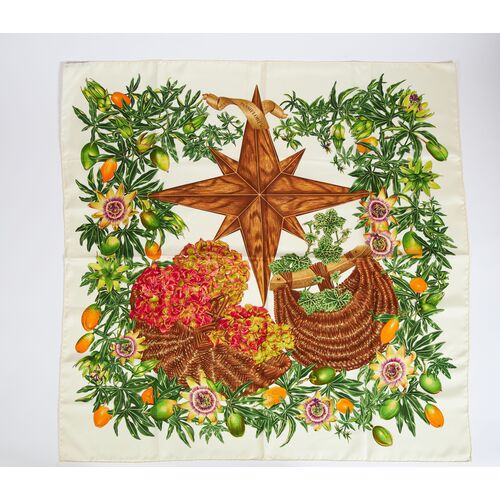 Hermès White Passiflores Scarf