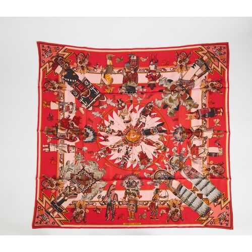 Hermès Red Silk Kachinas Scarf